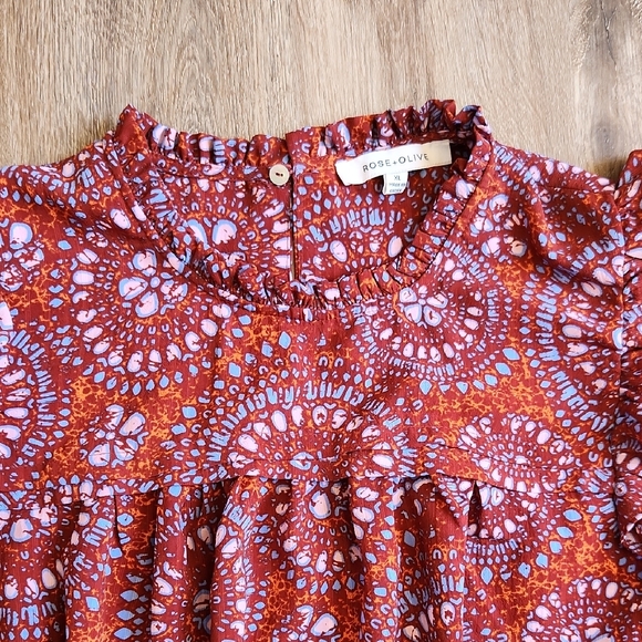 Rose & Olive Rust Floral Ruffle Yoke Blouse - Picture 2 of 8